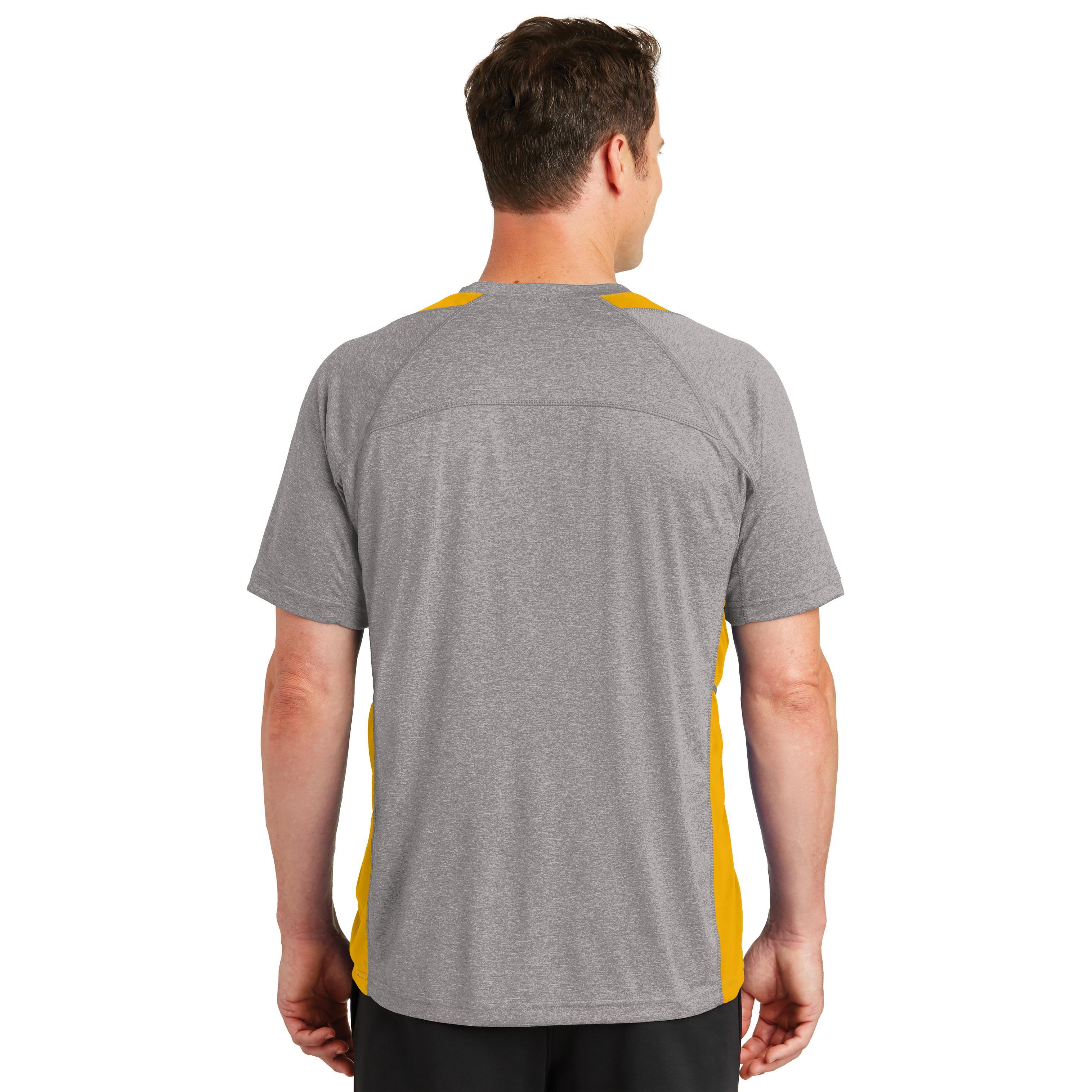 Sport-Tek ST361 Heather Colorblock Contender Tee - Vintage Heather/Gold ...