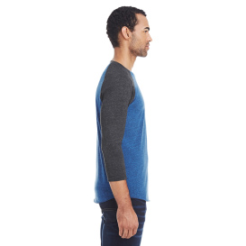 Threadfast 302G Unisex Triblend 3/4 Sleeve Raglan - Royal Black /Black Triblend
