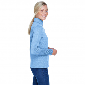 UltraClub 8618W Ladies Cool & Dry Heathered Performance 1/4-Zip - Columbia Blue Heather