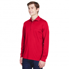 Core 365 88192P Adult Pinnacle Performance Long-Sleeve Pique Polo with Pocket - Classic Red