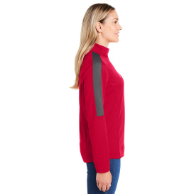 Core 365 CE404W Ladies Market Snag Protect Mesh Colorblock Quarter-Zip - Classic Red/Carbon