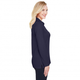 Devon & Jones DG20LW CrownLux Performance Ladies Plaited Long Sleeve Polo - Navy
