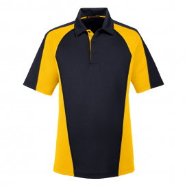 Harriton M385 Men\'s Advantage Snag Protection Plus IL Colorblock Polo - Black/Safety Yellow/Dark Charcoal