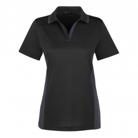 Harriton M386W Ladies Flash Snag Protection Plus IL Colorblock Polo - Black/Dark Charcoal