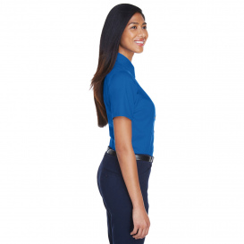 Harriton M500SW Ladies Easy Blend Short Sleeve Twill Shirt with Stain Release - French Blue