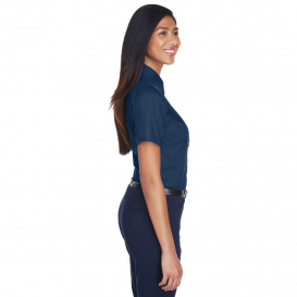 Harriton M500SW Ladies Easy Blend Short Sleeve Twill Shirt with Stain Release - Navy
