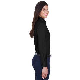 Harriton M500W Ladies Easy Blend Long Sleeve Twill Shirt with Stain Release - Black