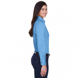 Harriton M500W Ladies Easy Blend Long Sleeve Twill Shirt with Stain Release - Light College Blue