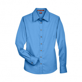 Harriton M500W Ladies Easy Blend Long Sleeve Twill Shirt with Stain Release - Nautical Blue