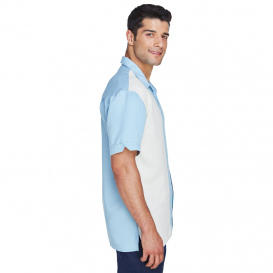 Harriton M575 Men\'s Two-Tone Bahama Cord Camp Shirt - Cloud Blue/Creme