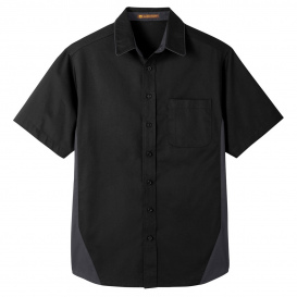 Harriton M586 Men's Flash IL Colorblock Short-Sleeve Shirt - Black/Dark Charcoal