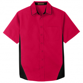 Harriton M586 Men\'s Flash IL Colorblock Short-Sleeve Shirt - Red/Black
