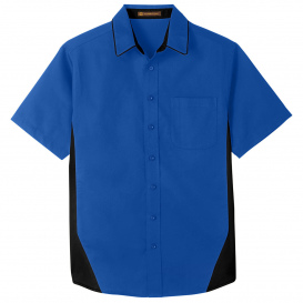 Harriton M586 Men's Flash IL Colorblock Short-Sleeve Shirt - True Royal/Black