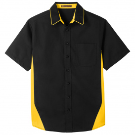 Harriton M586T Men\'s Tall Flash IL Colorblock Short-Sleeve Shirt - Black/Sunray Yellow