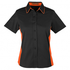 Harriton M586W Ladies Flash IL Colorblock Short-Sleeve Shirt - Black/Team Orange