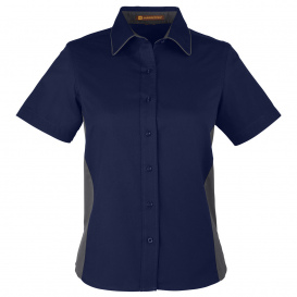 Harriton M586W Ladies Flash IL Colorblock Short-Sleeve Shirt - Dark Navy/Dark Charcoal