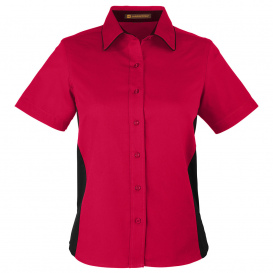 Harriton M586W Ladies Flash IL Colorblock Short-Sleeve Shirt - Red/Black