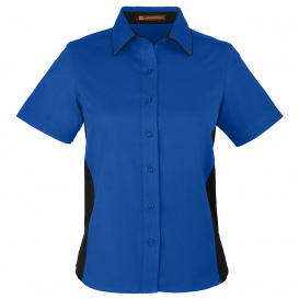 Harriton M586W Ladies Flash IL Colorblock Short-Sleeve Shirt - True Royal/Black