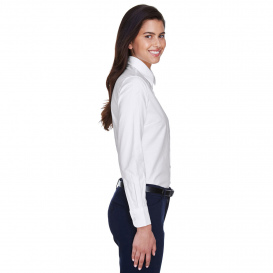 Harriton M600W Ladies Long Sleeve Oxford with Stain Release - White