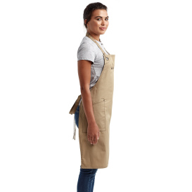 Reprime RP121 Unisex Barley Contrast Stitch Sustainable Bib Apron - Khaki/Brown