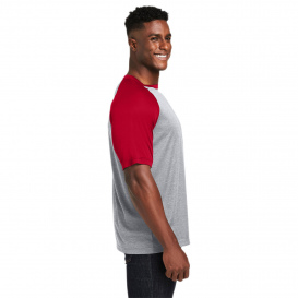 Team 365 TT62 Unisex Zone Colorblock Raglan T-Shirt - Athletic Heather/Sport Red