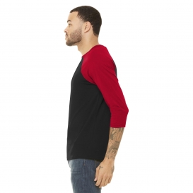 Bella + Canvas BC3200 Unisex 3/4-Sleeve Baseball Tee - Black/Red