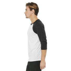 Bella + Canvas BC3200 Unisex 3/4-Sleeve Baseball Tee - White Flk/Charcoal-Black Triblend