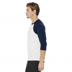 Bella + Canvas BC3200 Unisex 3/4-Sleeve Baseball Tee - White/Navy
