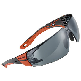 Bolle RUSPMN21U Rush + 2.0 Safety Glasses - Black/Red Temples - Smoke CSP Platinum Anti-Fog Lens
