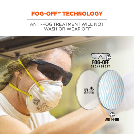 Ergodyne Dellenger 50063 Safety Glasses - Black Frame -  Fog-Off Anti-Fog Lens