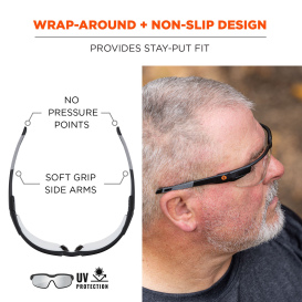 Ergodyne Dellenger 50064 Safety Glasses - Black Frame - Indoor/Outdoor Lens