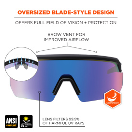 Ergodyne Aegir 55007 Safety Glasses - Black Frame - Blue Mirror Lens