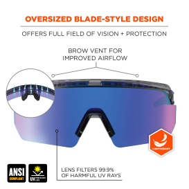 Ergodyne Aegir 55011 Safety Glasses - Smoke Frame - Blue Mirror Lens