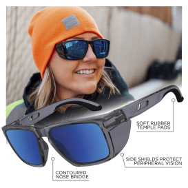 Ergodyne Sixten 58240 Safety Glasses - Smoke Frame - Polarized Blue Mirror Anti-Fog Lens