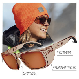 Ergodyne Sixten 58241 Safety Glasses - Tan Frame - Polarized Bronze Mirror Anti-Fog Lens