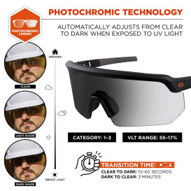 Ergodyne Aegir 58310 Anti Scratch Safety Glasses - Black Frame - Photochromic Anti-Fog Lens