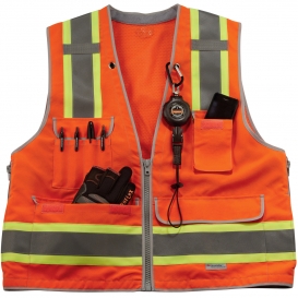 Ergodyne GloWear 8254HDZ Heavy Duty Surveyor Vest - Zipper Closure - Orange
