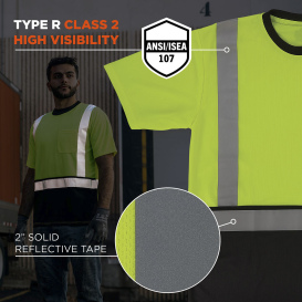 Ergodyne GloWear 8286BK Type R Class 2 Essential Black Bottom Safety Shirt - Lime