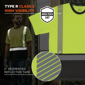 Ergodyne GloWear 8294BK Type R Class 2 Performance Black Bottom Safety Shirt - Lime