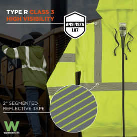 Ergodyne GloWear 8305W Type R Class 3 Women\'s Performance Hooded Zip-Up Sweatshirt - Lime