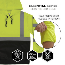 Ergodyne GloWear 8311BK Type R Class 3 Essential Black Bottom Hooded Sweatshirt - Lime