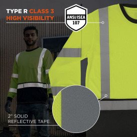 Ergodyne GloWear 8369BK Type R Class 3 Essential Black Bottom Long Sleeve T-Shirt - Lime