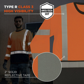 Ergodyne GloWear 8369BK Type R Class 3 Essential Black Bottom Long Sleeve T-Shirt - Orange