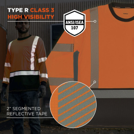 Ergodyne GloWear 8371BK Type R Class 3 Black Bottom Long Sleeve T-Shirt - Orange