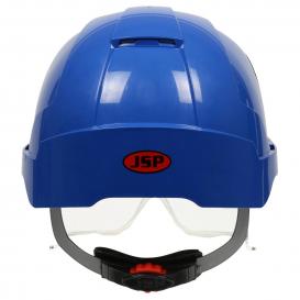 JSP 280-EVLV EVO VISTAlens Vented Cap Style Hard Hat With Eye Protection - 6-Point Ratchet Suspension - Blue/Smoke