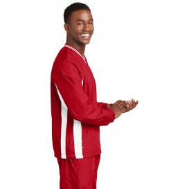 Sport-Tek JST62 Tipped V-Neck Raglan Wind Shirt - True Red/White