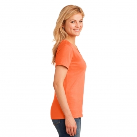 Port & Company LPC54V Ladies Core Cotton V-Neck Tee - Neon Orange