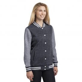 Sport-Tek LST270 Ladies Fleece Letterman Jacket - Graphite Heather/Vintage Heather