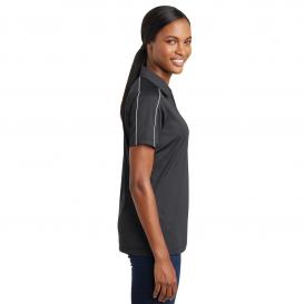 Sport-Tek LST653 Ladies Micropique Sport-Wik Piped Polo - Iron Grey/White