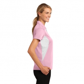 Sport-Tek LST655 Ladies Side Blocked Micropique Sport-Wick Polo Shirt - Light Pink/White